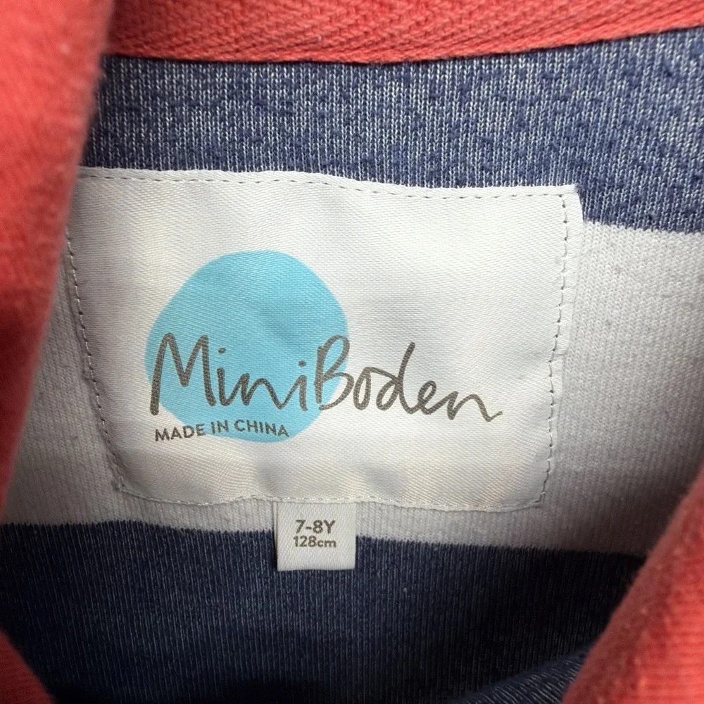Mini Boden Blue White Striped‎ Terry Cloth Hoodie Kids 7 8